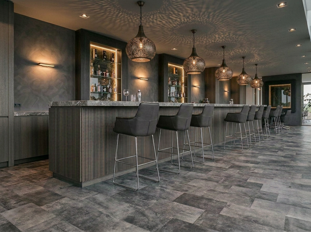 Hotelbar mit Lederboden Premium Shaded in SLATE GRAY.